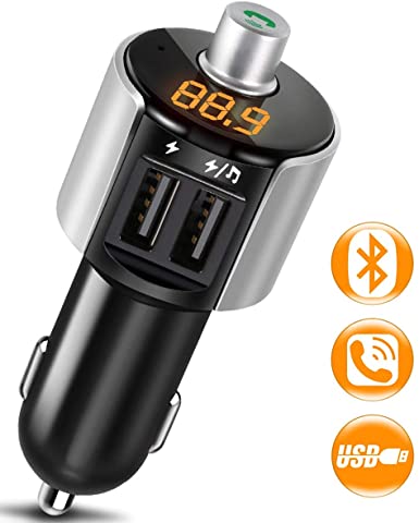 Bovon Bluetooth FM Transmitter for Car, MP3 Player USB Car Charger Hands-Free Calling Wireless Radio Car Kit with LED Display with USB Flash Drive Port