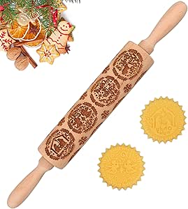 Christmas Nativity Embossed Rolling Pin - Perfect Christmas Baking Supplies for Cookie Decorating,Wooden Rolling Pin for Cookies & Pastries,Christmas Theme Cookie Mold