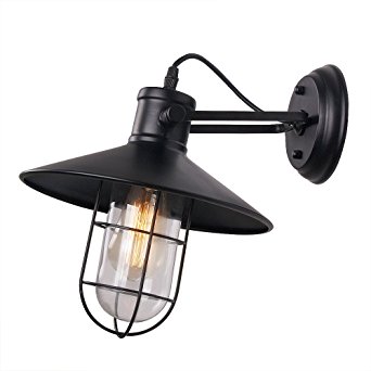Anmytek Wall Light Fixture, Industrial Retro Rustic Loft Antique Wall Lamp Edison Vintage Pipe Wall Sconce Decorative Fixtures Lighting Luminaire with Glass Cover (Bulbs not included) (Glass Cover)