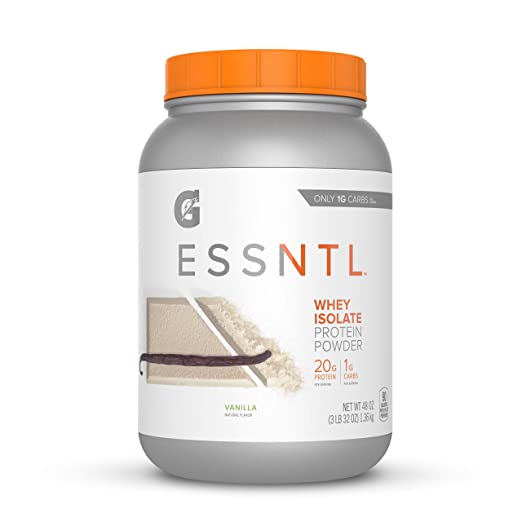 Gatorade G ESSNTL Whey Isolate Protein Powder, Vanilla, 3 Pound Canister (57 servings per canister, 20 grams of protein per serving)