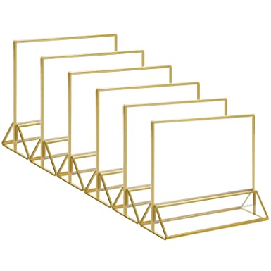 HIIMIEI Acrylic Gold Frames Sign Holders 6x4,Horizontal Double Sided Table Menu Display Stand, Wedding Table Numbers Holder(6 Pack)