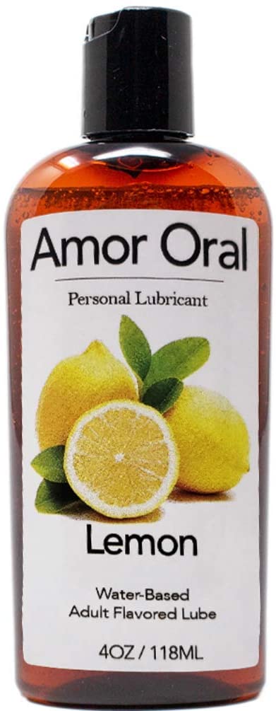 Amor Oral Lemon Flavored Lube, Edible and Body Safe, Water-Based Personal Lubricant 4 Ounce Lemon