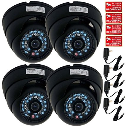 VideoSecu 4 Pack Dome Security Cameras CCD 480TVL 3.6mm Outdoor CCTV Wide Angle Infrared Day Night Vandal Proof 20 IR LEDs Home Surveillance with Free Power Supplies and Security Warning Decals MD7