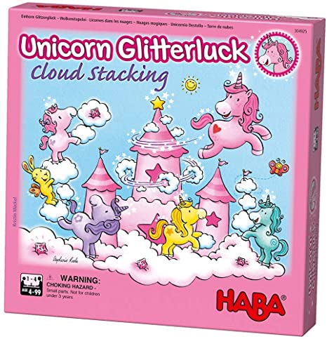 HABA Unicorn Glitterluck Cloud Stacking - A Cooperative Roll & Move Dexterity Game for Ages 4 and Up (Made in Germany)