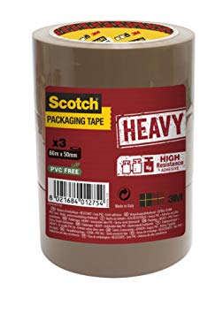 Scotch HV5066TB Heavy Duty Packing Tape, 3 Rolls Packaging Tape, Brown Tape Suitable for Rough Handling and Shipping, 50 x 66 mm