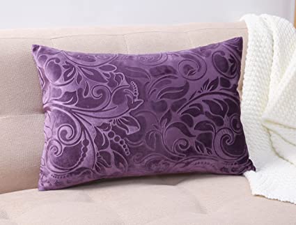 TangDepot Heavy Velvet Embossing Throw Pillow Cover, Classis Floral Anaglyph Velvet Fabric, Lumbar Pillow Cover, Indoor/Outdoor Pillowcase - (12" x 20", C24 Deep Violet)