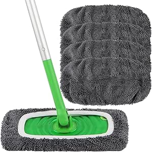 HOMEXCEL Reusable Microfiber Mop Pads Compatible with Swiffer Sweeper-4 Pack Washable Wet Pad Refills for Wet & Dry Use, Floor-Grey Cleaning Mop Head Pads Refills for Household Cleaning, Grey