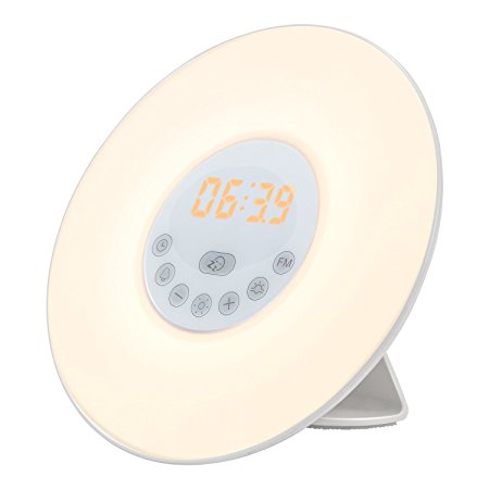 Magicfly Sunrise Simulation Alarm Clock Wake up Light with FM Radio Sounds- Upgrade Version with Sunset and Snooze Function, 10 Intensity of the White light, 5 Colors