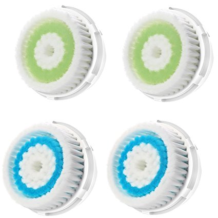 Facial Brush Heads, Greeninsync(TM) Compatible Replacement Facial Cleaning Brush Heads 4Pack 2Acne 2Deep for Clarisonic Mia, Alpha Fit, Mia Fit, Mia 2, Mia3, Aria, Smart Profile, Plus and Radiance
