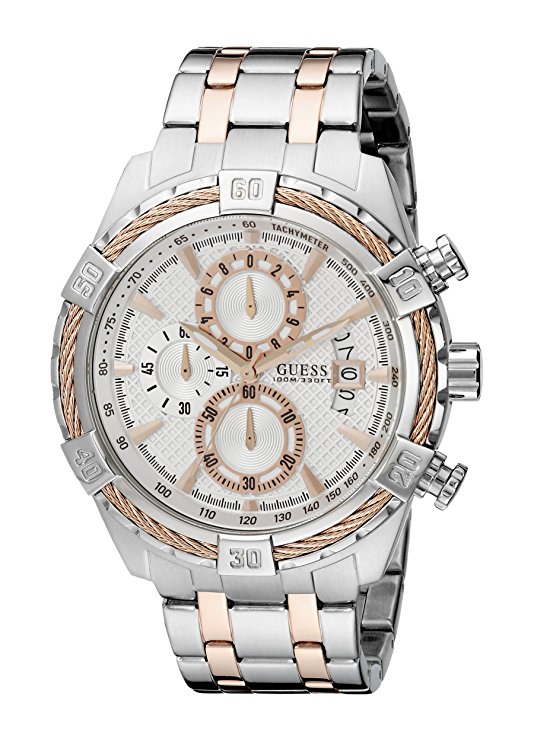 GUESS Men's U0522G4 Stainless Steel & Rose Gold-Tone Chronograph Watch with Date Function