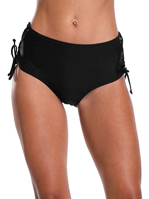 ATTRACO Women's Solid Swim Brief Mid/High Waist Beach Bikini Swimwear Bottom