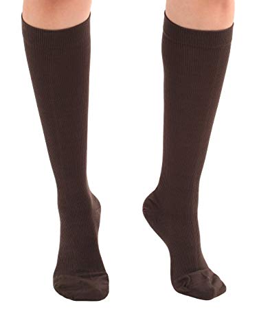 Graduated Cotton Compression Socks - Unisex Firm Support 20-30mmHg, Support Knee High's - Closed Toe, Color Brown, Size Large- Absolute Support, Sku: A105 …