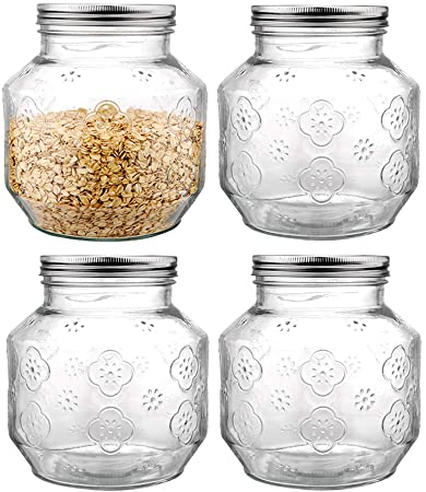 [NEW UPGRADE LEAKPROOF] Daitouge Wide Mouth Glass Jars with Airtight Lids, 74 oz Cookie Jars, Clear Glass Canisters, Large Canning Jars & Mason Jars with Silver Lid, Set of 4