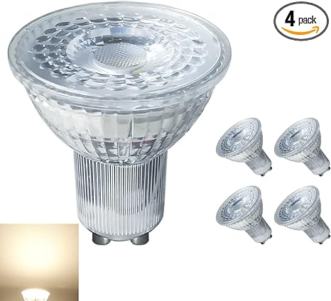 GU10 LED Light Bulb 5W Soft Warm White 3000K 400LM AC 85-265V NO Flicker Imitation Glass Cover 120 Degrees Wide Angle Non-Dimmable 40W Equivalent, for Ceiling Recessed Spotlight Lighting, 4-Pack