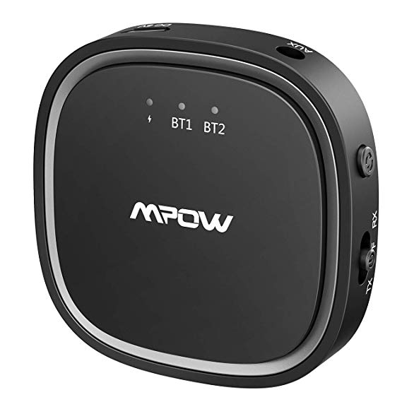 Mpow Bluetooth 5.0 Transmitter Receiver, TR-OFF-RX Switch, aptX Low Latency &HD, 50ft Range, 12H CD-Level Music, Dual Connection via Paring Button, Aux Bluetooth Transmitter for TV PC Car Game