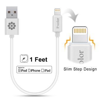 iPhone 5C Charger 1 Ft Short Apple Cable F-color8482 Heavy Duty  Slim MFI 8 Pin Lightning to USB Charger Cord For iPhone 6S 6 Plus 5S 5C 5 iPad 4 Air 2 Mini 2 3 4 iPad Pro iPod Touch 5 White