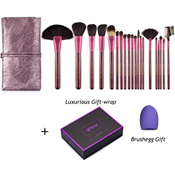 20 pcs Brush Set made of Soft Goat Hair Pony Hair | Flend Professional Makeup Brushes with PU Leather Roll Pouch (Purple)