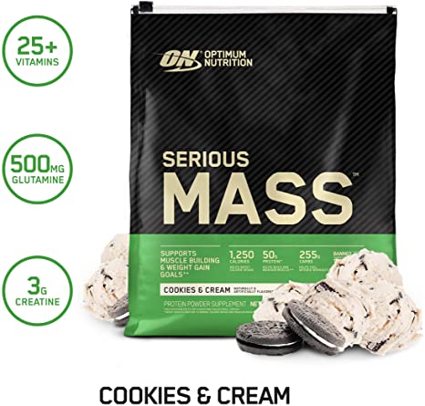 OPTIMUM NUTRITION Serious Mass Gainer Protein Powder, Cookies & Cream, 12 Pound (Packaging May Vary)