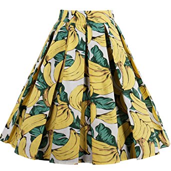 Babyonline Women Vintage Skater Skirts High Waist Midi Print Rockabilly Skirt