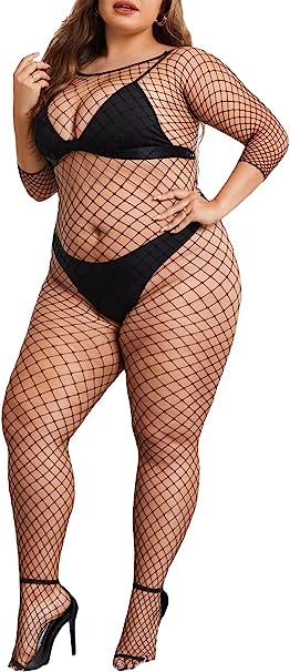 Milumia Women's Plus Size Fishnet Bodystocking Lingerie Sheer Body Stockings Nightwear