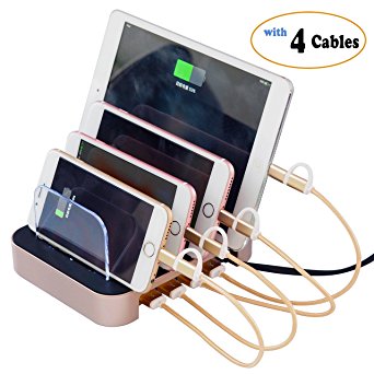Charging Station, Detachable Universal Multi-Port USB Charging Station 4-Port USB Charging Dock Desktop Charging Stand Fits most USB-Charged Devices for iPhone iPad Cellphone Tablet PC (Gold)
