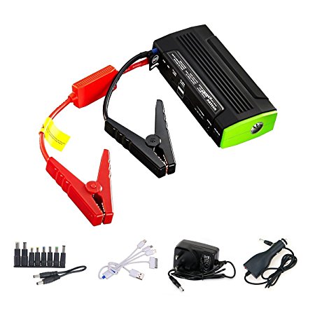[500A Peak Current] Arteck Car Jump Starter Auto Battery Charger and 13600mAh Portable External Battery Charger for Automotive, Motorcycle, Tractor, Boat, Laptop, Smart Phone and Others with Adaptors, Clamps, LED Flashlight, 12V Output, Car Jumper Support Up To 5.5L Gasoline, 4.0L Diesel