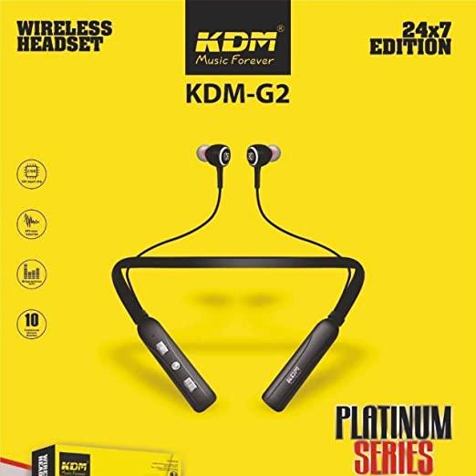 KDM G2 Solid Wireless In Ear Neckband Earphones with Mic & Good Battery Life (Black)