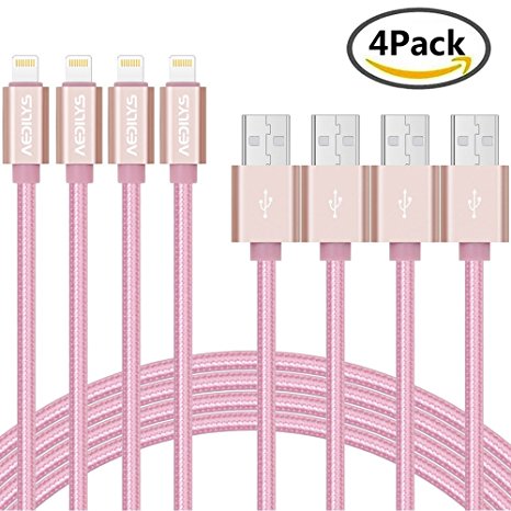 Lightning Cable, AEDILYS 4Pack 3FT Nylon Braided Lightning to USB Cable Fast Sync Charging Cord for iPhone 7/7 Plus/6s/6s Plus/6/6 Plus/5/5S/5C/SE/iPad and iPod (Pink,4Pack)