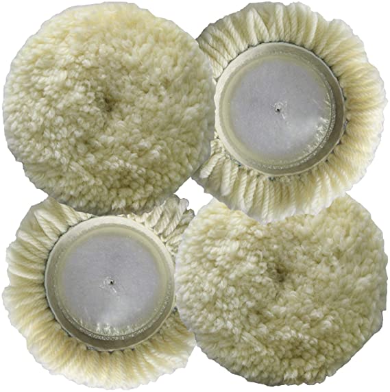 Polishing Pad Buffing Pads Kit 4PCS 3inch 100% Natural Wool Hook & Loop Grip Buffing Pad for Compound Cutting & Polishing for Car Polishing Motorcycle Washing Machine Furniture etc
