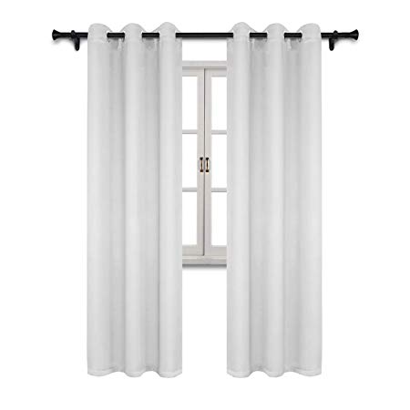 SUO AI TEXTILE Home Fashion Thermal Insulated Drapes Solid Grommet Top Blackout Curtain Panels for Living Room/Bedroom 37x95 Inch Greyish White 2 Curtain Panels