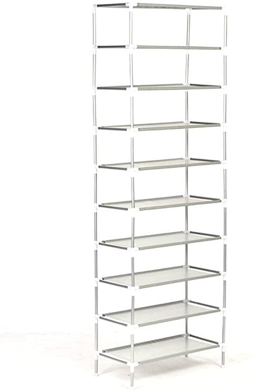 Kemanner 10-Tier Shoe Rack, Non-woven Fabric Free-Standing Shoe Tower Organizer Cabinet - Holds 50 Pairs of Shoes - 22.2” x 10.9” x 65.1” - Grey