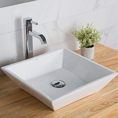 Kraus KCV-125 Ceramic Above counter Square Bathroom Sink, 16.8 x 16.8 x 4.72 inches, White