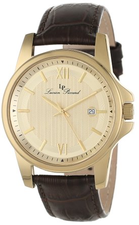Men's 10048-YG-010 Breithorn Gold-Plated Textured-Dial Brown Leather Watch