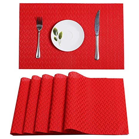 HEBE Placemats Washable Easy to Clean Woven Vinyl Placemats for Kitchen Table Heat-resistand Table placemats Mats 12x18 inches Set of 6