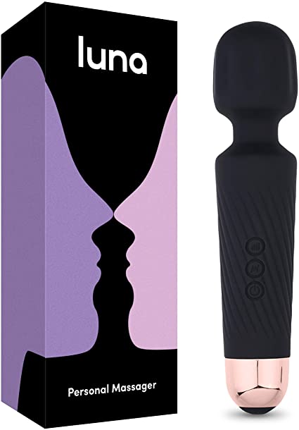 Rechargeable Personal Wand Massager - 20 Patterns & 8 Speeds - Travel Bag & Manual Included - Perfect for Muscle Tension, Back, Neck Relief, Soreness, Recovery - Black & Rose Gold