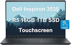 Dell Inspiron 15 15.6" Laptop (FHD Touchscreen, AMD Ryzen 5 7530U, 16GB RAM, 1TB PCIe SSD, (6-Core Beat i7-1165G7) ) Numeric Keypad, Webcam, 2023 Inspiron 3000 3535, Win 11 Home, Carbon Black