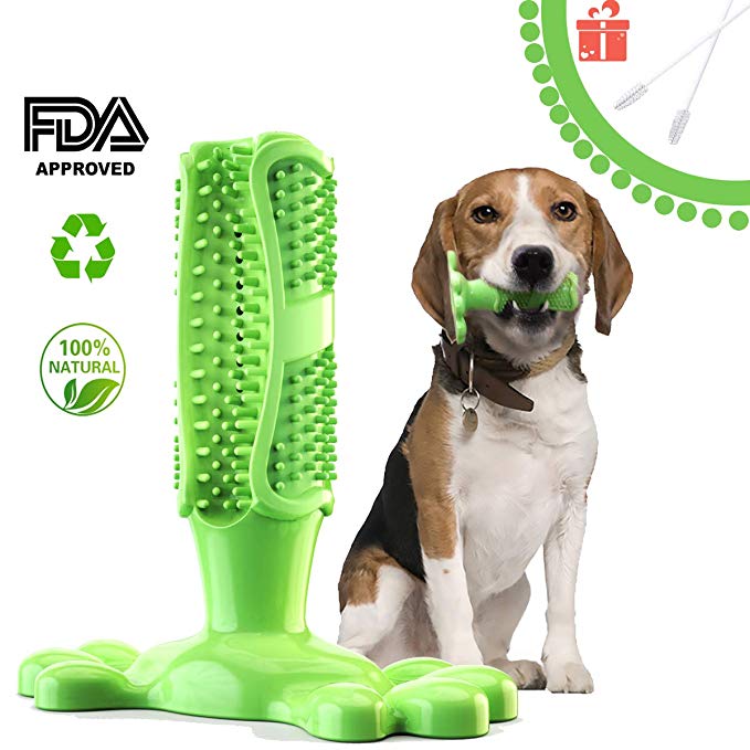 Fansun 2019 New Dog Toothbrush Chew Toy Brushing Stick, Dental Care Teeth Cleaner for Small Medium Large Dog, Non-Toxic Natural Rubber Bite Resistant, 2 Bonus Cleaning Brush