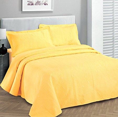 Fancy Collection 3pc Luxury Bedspread Coverlet Embossed Bed Cover Solid Yellow New Over Size 118"x106" King/california King