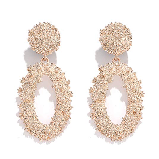 YAHPERN Statement Drop Earrings for Women Girls Boho Textured Dangle Earrings Gorgeous Geometric Oval Raised Earrings