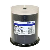 Philips Duplication Grade White Inkjet Hub Printable 16X DVD-R Media 100 Pack in Cake Box DM4I6B00M17