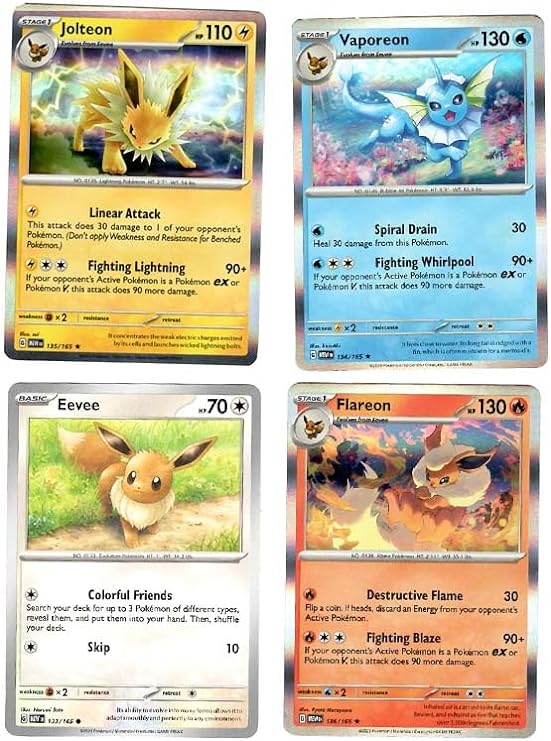 Jolteon Flareon Vaporeon 135/165 - Eevee - Pokemon 151 - Evolution 4 Card Lot - Holo Rare