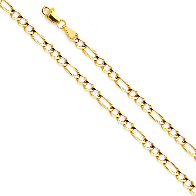 14k REAL Yellow Gold Solid Men's 3.5mm Figaro 3 1 Open Chain Bracelet with Lobster Claw Clasp - 7.5"