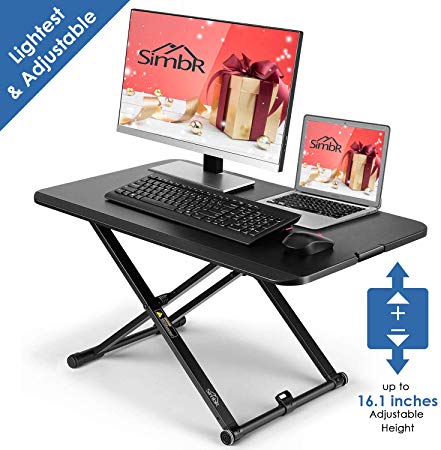 SIMBR Standing Desk, 30" Ultra-Thin Height Adjustable Stand Up Desk Gas Spring Riser Converter Sit to Stand in Seconds Computer Desk for Home and Office
