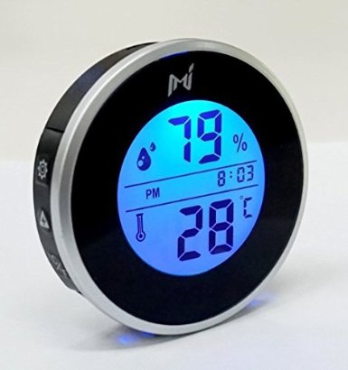 MIEO Round Digital Hygrometer Thermometer for Humidor HH654 with Clock