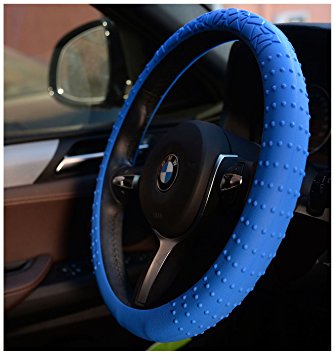 JYPC Silicone Anti-slip Car Steering Wheel Cover Novel Geometrical Pattern Universal 15 inch (Dark Blue)