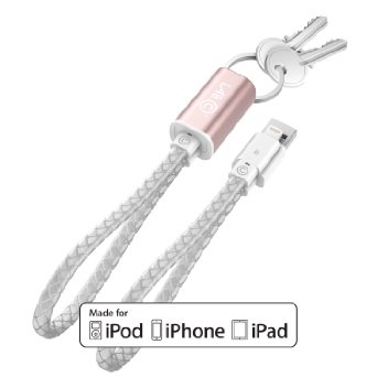 LABC Apple-Certified MFi Lightning Cable Keychain iPhone Lightning Cable Charging Cable Data Sync Cable 8 Pin Cable for iPhone 5/5s/5c 6s 6s Plus iPad iPod 5G [Rose Gold/White][(LABC-504-RG)