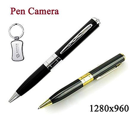 Hot Mini Spy Ball Point Pen Camera Hidden Pinhole DVR Camcorder Pen Video Voice Recorder Silver Golden Support 64GB TF Card  A keychain