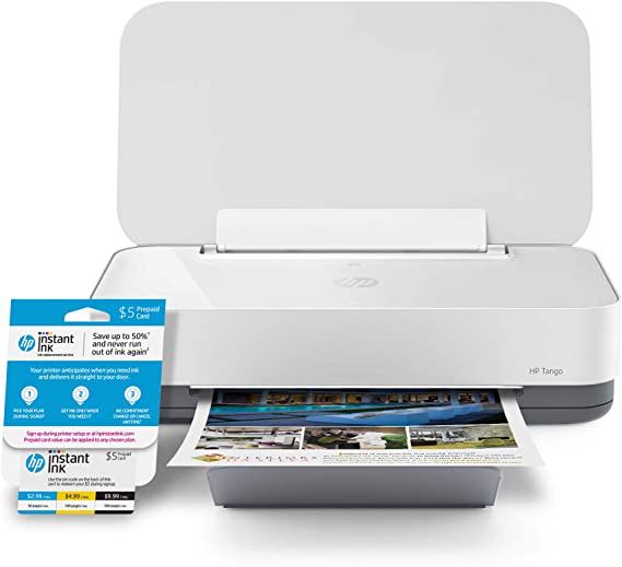 HP Tango Smart Home Printer with Instant Ink 5 Dollar Prepaid Card, Certified Works with Alexa (2RY54A)