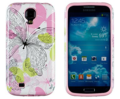 DandyCase 2in1 Hybrid High Impact Hard Summer Butterfly Pattern   Pink Silicone Case Cover For Samsung Galaxy S4 i9500   DandyCase Screen Cleaner