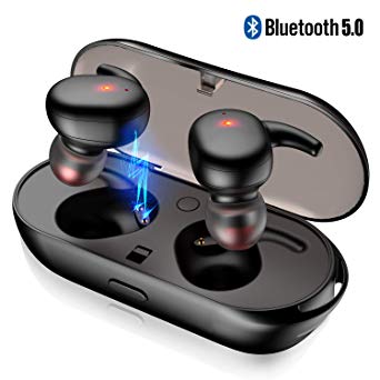 Akamino Wireless Headphones, True Wireless Headphones Upgraded Bluetooth 5.0 Waterproof Wireless Earbuds with Portable Charger Built-in Mic Deep Bass Noise Cancelling HiFi Stereo Sound